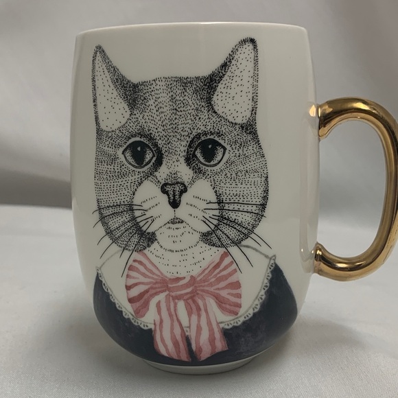 Pier 1 Imports Gold Handle Cat Mug - Picture 1 of 7